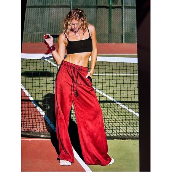 NWT Free People Movement Fineline Wide Leg Pants Red Size S - Picture 1 of 8